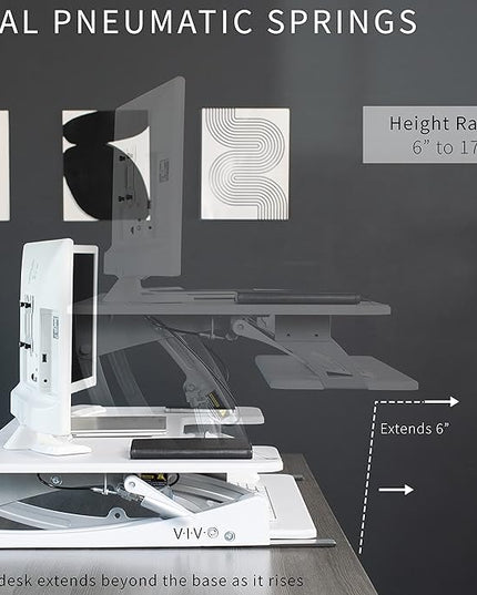 VIVO 42 inch Height Adjustable Stand Up Desk Converter, V Series, Quick Sit to Stand Tabletop Dual Monitor Riser Workstation, White, DESK-V000VLW