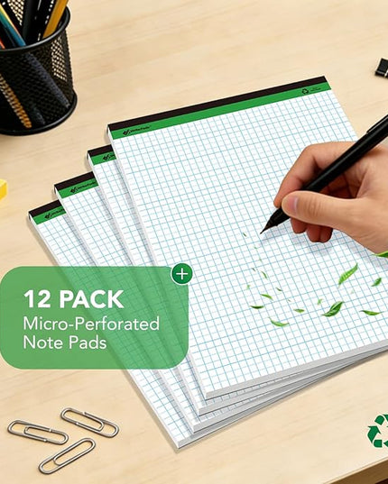 KAISA Graph Paper Legal Pads Writing Pads Recycled Paper 8.5"x11.75" Quad Ruled 4x4 Perforated 50sheets/pad Grid Paper Notepads Writing Tablet White For Office Supplies (White 6pad, 8.5x11.75'')