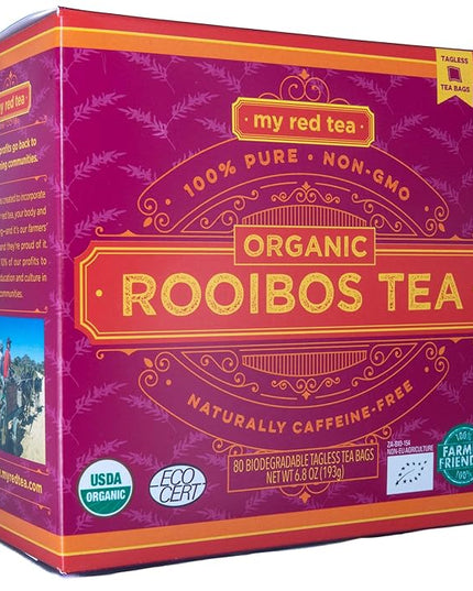 My Red Tea | USDA Organic Rooibos Tea | 80 Tagless Teabags | Single-Origin, Farmer-Friendly, Caffeine-Free | Sustainably Farmed in South Africa | Pure & Natural