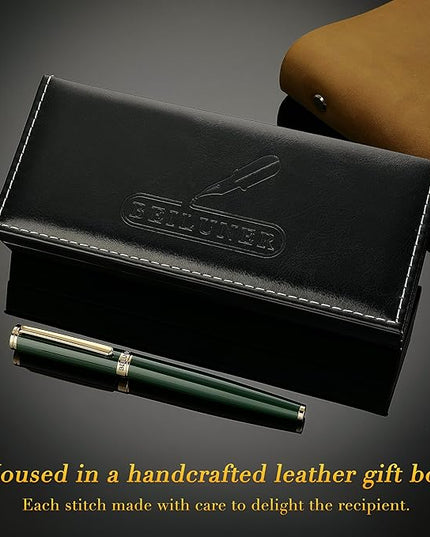 BEILUNER Racing Green Fountain Pen,Stunning Luxury Pens with 24K Gold Finish, Gorgeous 24K Gilded Nib(Fine), Trustworthy Gift for Men&Women -Ink Converter-Elegant, Graduation,Fancy Pen for Writing
