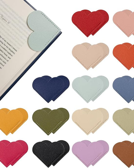 Yuoyar 30Pcs Leather Heart Book Marks for Reading Women - Cute Bookmarks for Book Lovers - Unique Gifts for Women (Solid Color)