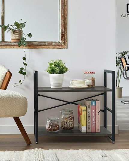 CAPHAUS 3 Tier Small Bookshelf, 24 Inch Width Free Standing Shelf, Bookcase Shelf Storage Organizer, Industrial Book Shelves for Home Office, Living Room, Dark Grey Shelves & Metal Frame