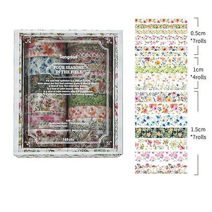 Songdao 18 Rolls Seasons Flowers Washi Tape Set Floral Arts Adhesive Tapes Blooming Garden Decorative Masking Tape Sets for Craft, Kids, Scrapbook, DIY, Gift Wrapping (Spring)
