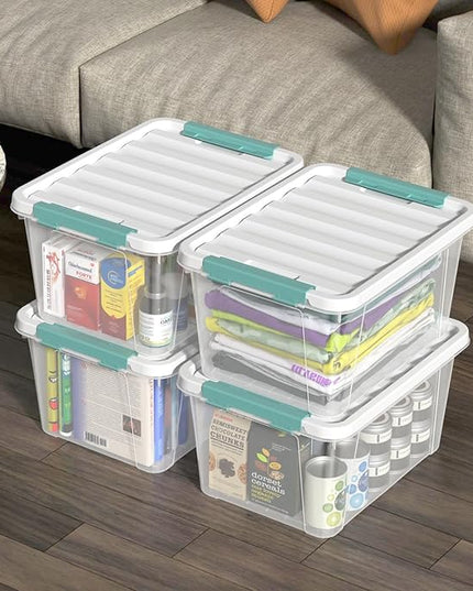 4 Pack 20 Quart Plastic Organizer Bins with Lids, Multi-use Clear Latching Storage Boxes