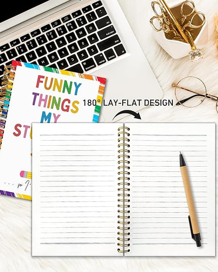 TWRVI Teacher Spiral Notebook, Teacher Appreciation Gifts College Ruled Notebook Journal for School Office Supplies, Funny Things My Students Say Journaling Notebooks 5.5"x8.3" 164 Pages
