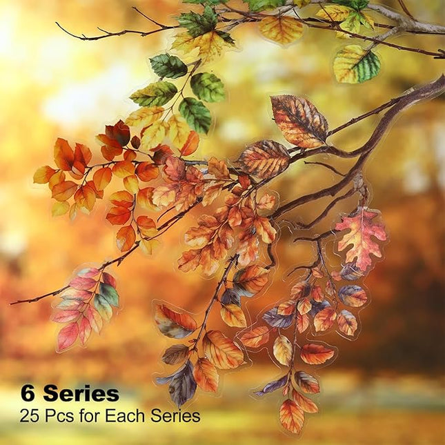 AuriicLeaf Foliage PET Sticker Set, 150PCS Leaf and Branch Stickers for Scrapbooking, Journaling, DIY Crafts, and Art Supplies