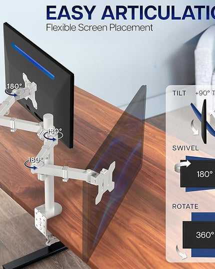 VIVO Dual Monitor Desk Mount, Heavy Duty Fully Adjustable Stand, Fits 2 LCD LED Screens up to 32 inches, White, STAND-V032W