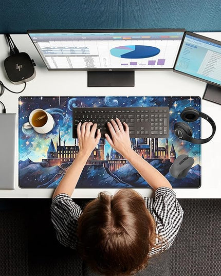 Blue Castle Desk Mat Aesthetic Cute Desk Pad, Extended Large Mouse Pad XXL Gaming Keyboard Pad, Computer Desktop Mouse Mat Full Desk Laptop Mat, Fantasy Art Office Desk Accessories 31.5" x 15.7"