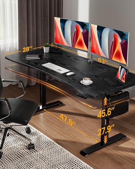 Veken 63 x 28 Inch Electric Standing Desk, Sit to Stand Up, Work Home Office Computer Table for Study, Walking Pad, Writing, and Games, Wooden Desktop Desks, Black