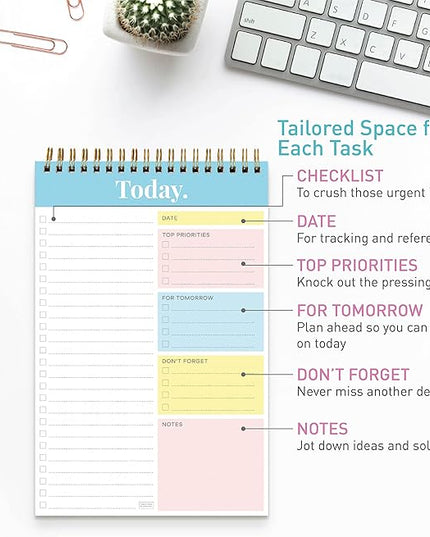 Sweetzer & Orange Daily & Weekly To Do List Notepad – Undated Work Planner & Organizer with Wish List Section, 52-Sheet Coiled Task Pad for Productivity – TURQUOISE To Do List Notebook for Work