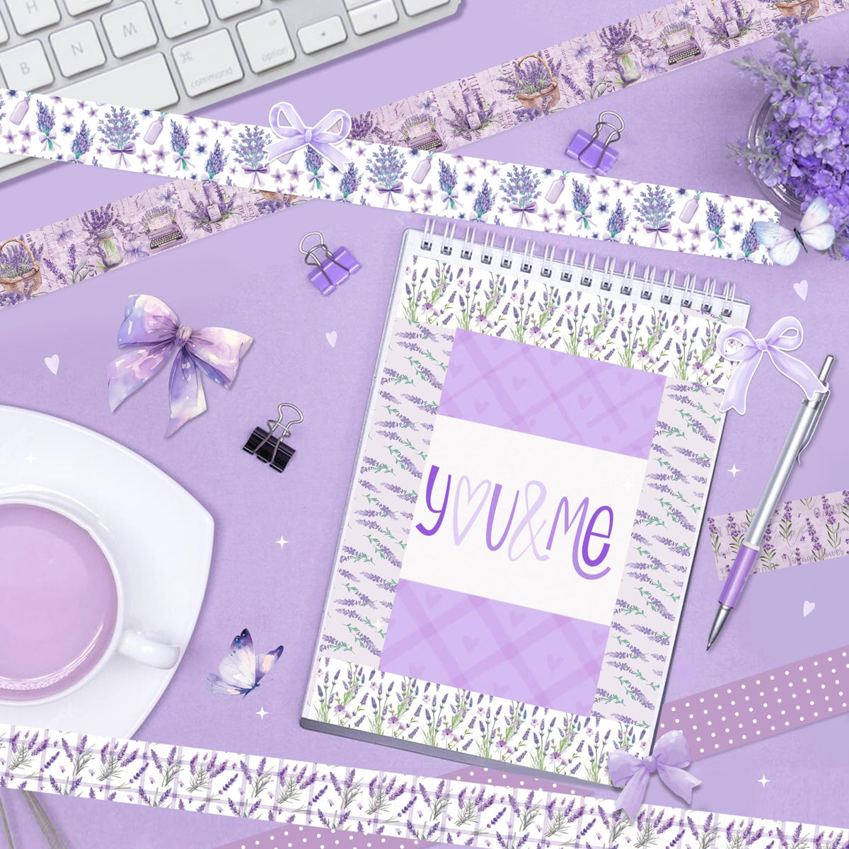 MOZUI Lavender Washi Tape 12 Rolls Lavender Tape Masking Decorative Purple Flower Washi Tape for DIY Craft Gift Wrapping Handbook Sticker Scrapbook Journaling Party Favor