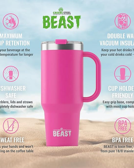 Beast 50 oz Tumbler with Handle Stainless Steel Vacuum Insulated Coffee Ice Cup Double Wall Travel Flask (Cupcake Pink)