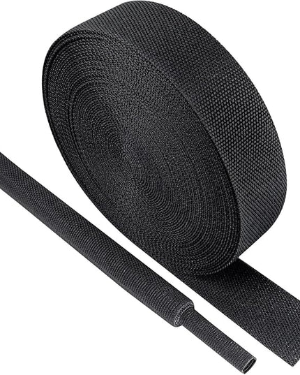Black 2:1 Ratio Automotive Heat Shrink Braided Sleeving,Wear-Resistant Flat Woven Shrinkable Sleeve Fabric Car Cable Wires Hoses Protection (3/4"-26ft)