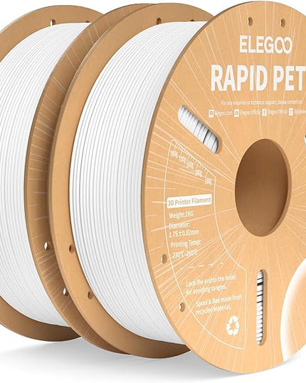 ELEGOO Rapid PETG Filament 1.75mm White 2KG, High Speed 30-600mm/s 3D Printer Filament Dimensional Accuracy +/- 0.02 mm, 1kg Cardboard Spool(2.2lbs) Fits for Most FDM 3D Printers
