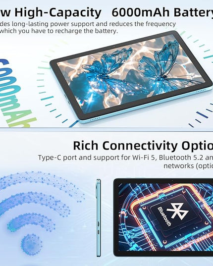 Android 15 Tablet 10 inch,24GB RAM 128 ROM,Tablets with Keyboard Case Mouse Stylus,1TB Expandable,Octa-Core 6000mAh 1280x800 IPS HD,5G WiFi,T615 CPU,High Performance,Processor,Dual Camera(Blue)
