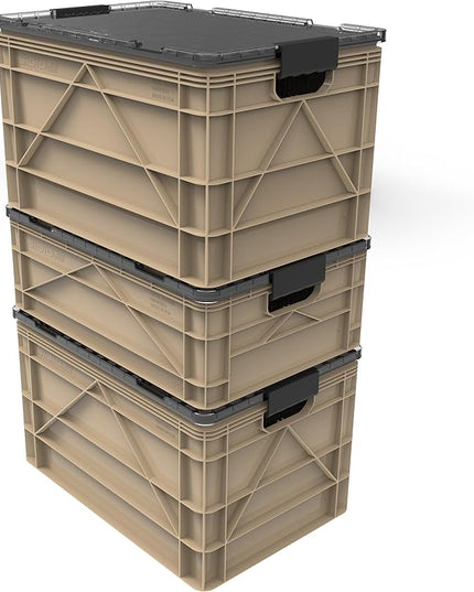 SIDIO Crate Pro Pack - 2 Full-Size & 1 Half-Size Heavy Duty Stackable Storage Bins, Totes and Containers with Lids and Dividers - Durable Organizer for Home, Office, Garage, and Outdoor Use