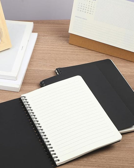 miikoul 100 Packs A5 Spiral Notebooks, Black Ruled Notebooks Bulk, 8.3"×5.5", 60 Sheets/120 Pages, Hardcover Lined Journal Notepad Travel Notebooks for Office and Back to School Supplies