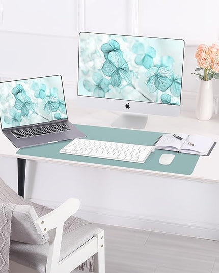 AFIING Dual-Sided Desk Pad, Natural Cork & PU Leather, Desk Mat Protector Non-Slip, Waterproof, Easy Clean,Large Mouse mats for Office and Home Work(Light Blue, 31.5"x17")