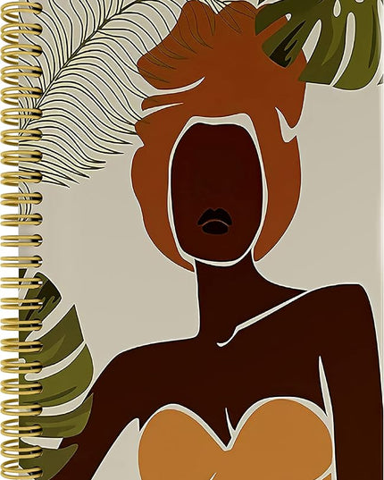 Knibeo Boho Women Journal Notebook - Black Girl Journal, 5.5×8.3 Inch Girls Spiral Bound Notebook Aesthetic with 164 Pages, Notebooks for Women