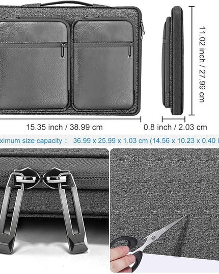 Hseok Laptop Case 15 15.6 16 inch Sleeve with Handle and Hidden Strap,Compatible with MacBook Pro 15.4 16, 360° Protective PC Briefcase with 4 Pockets for Laptop Accessory,Easy to Carrying,Silver gray