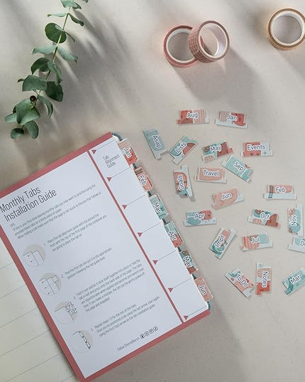 DiverseBee Laminated Planner - 24 Peel and Stick Tabs (12 Monthly, 4 Blank) - Geometric Dividers