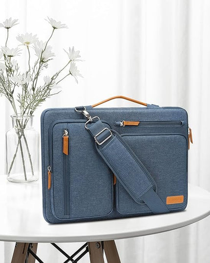 MOSISO 360 Protective Laptop Shoulder Bag,15 inch Computer Bag Compatible with MacBook Air M4 M3 M2/Pro A1990 A1707, Dell XPS Plus,Side Open Messenger Bag with 4 Zipper Pockets&Handle, Haze Blue