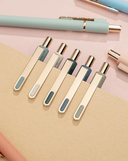 Linbsunne Gel Pens Black Ink Pens for Office 0.5mm Fine Point Pen Smooth Writing Retractable (Metal gold clip-10 pcs)