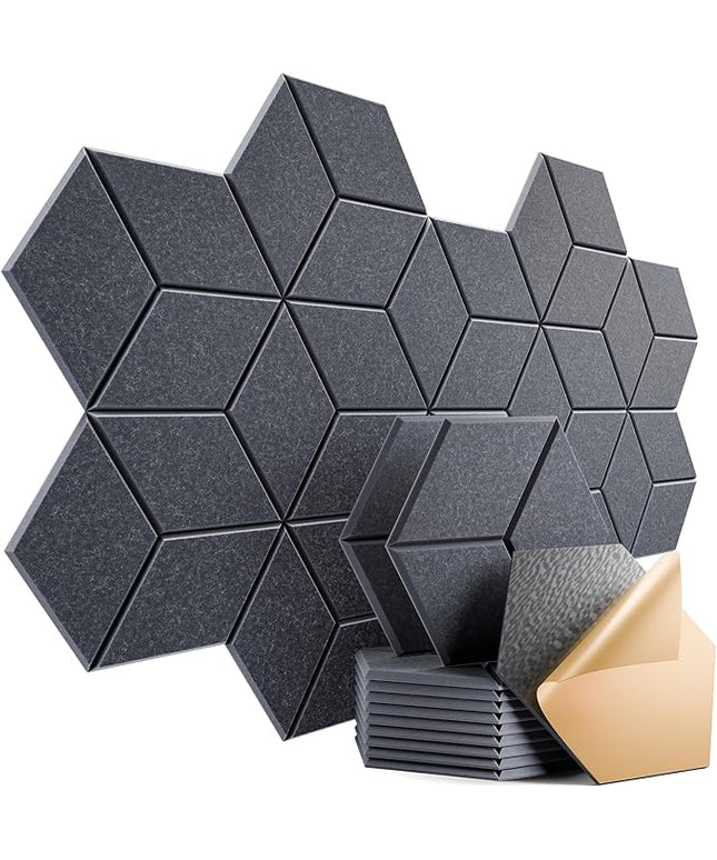 12 Pack Self-Adhesive Acoustic Panels 12" X 10" X 0.4" - Sound Proof Foam Panels with High Density, Y-Lined Design, Flame Resistant, Absorb Noise and Eliminate Echoes(Dark Gray)
