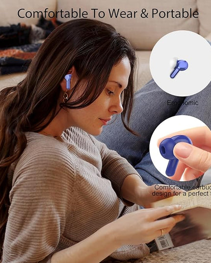 Wireless Earbuds, Bluetooth 5.4 Headphones HiFi Stereo, Bluetooth Earbuds with ENC Noise Cancelling Mic, IP7 Waterproof in Ear Earphones, 48H, LED Display Ear buds for Pad Workout Sports, Blue