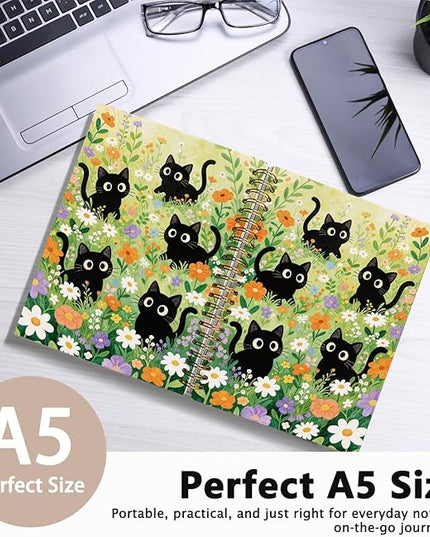 LIANHW Cute Cat Journals Notebook, Cute Notebooks for School Aesthetic, Cat Lover Gifts Notebooks for Note Taking, Cat Mom Lady Gifts for Women Journal, Black Kittens Journal 5.5x8.3 Inch