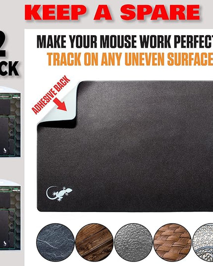 Mouse Pad Adhesive Bottom - Sticks to Any Surface - Portable - Webcam Covers and Screen Cleaner Included (2 x Black)