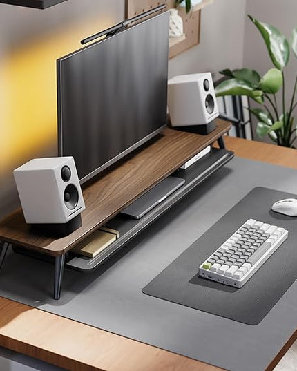 Fenge Dual Monitor Stand, Monitor Stands Riser for 2 monitors, 42.5 Inch Wood Desk Shelf with Storage Organizer and Cable Management for Office Desk Accessories