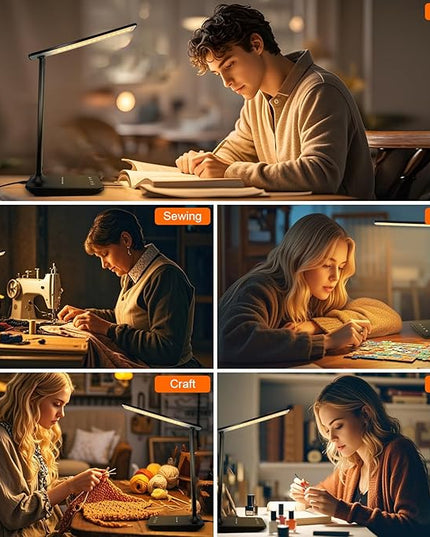 shinelife LED Desk Lamp for Office Home, Bright Desk Light with USB Charging Port, Adjustable Dimmable Desk Lamps 5 Modes 5 Brightness, Touch Study Lamp for Nail, Craft, Puzzle, Sewing, Study, Black