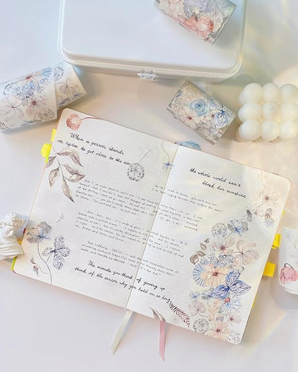 WT Frostbloom Wide PET Tape, Single Roll, Original Floral Designs, Winter Flowers, Clear Transparent Adhesive Tape for Junk Journals, Scrapbooks, Bujo, Planners, DIY Crafts, Art Stationery