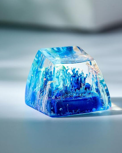 Blue Ocean Waves Artisan Keycap R1 SA Profile Custom Sea Waves Keycaps 1U ESC Handmade Gaming Resin Key Cap Cherry MX Switch Compatible Mechanical Keyboard Gift for Sea Ocean Lover