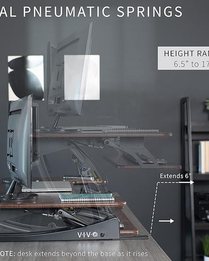 VIVO 36 inch Height Adjustable Stand Up Desk Converter, V Series, Quick Sit to Stand Tabletop Dual Monitor Riser Workstation, Dark Walnut Top, Black Frame, DESK-V000VD