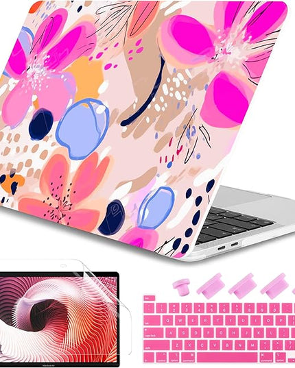 DONGKE Compatible with MacBook Pro 13 inch Case 2024 2023-2020 Release A2338 M2/M1 A2251 A2289 with Retina Display & Touch ID, Plastic Hard Shell & Keyboard Cover & Screen Film - Floral Artistic