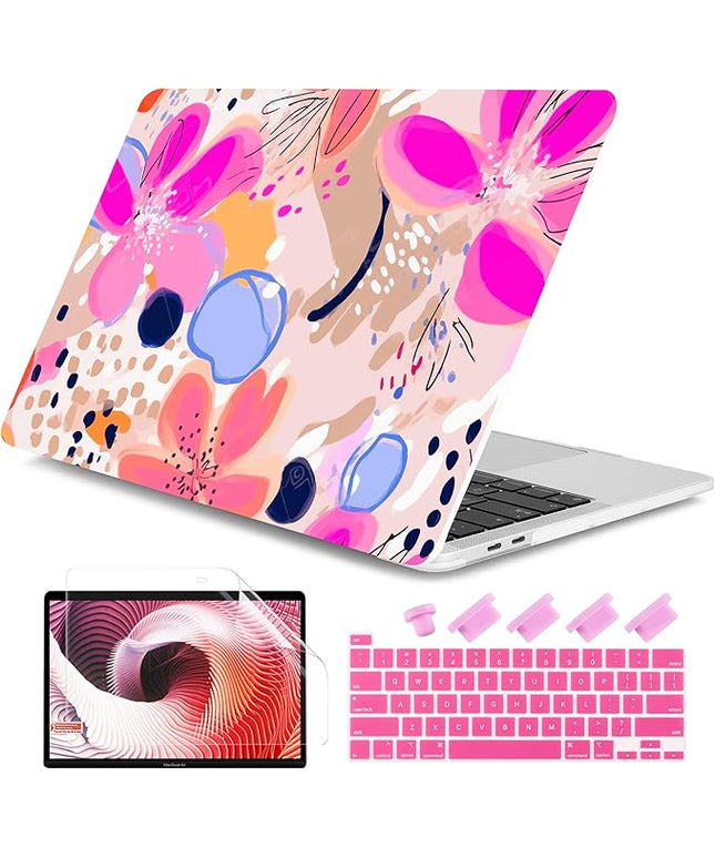 DONGKE Compatible with MacBook Pro 13 inch Case 2024 2023-2020 Release A2338 M2/M1 A2251 A2289 with Retina Display & Touch ID, Plastic Hard Shell & Keyboard Cover & Screen Film - Floral Artistic