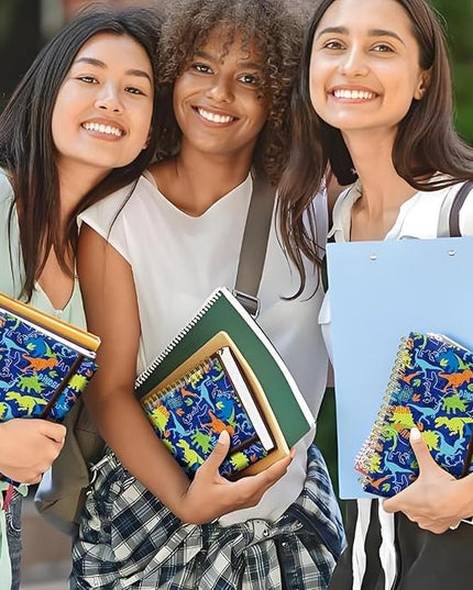 Spiral Journal Notebook, A5 Cute Notebooks for Women Men, College Ruled Hardcover Notebook for Work & Note Taking, 60 Pages Double-Wire Journals for Writing (Dinosaur)