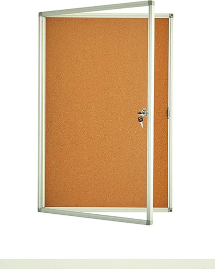 Lockable Display Case 24x36 - Enclosed Cork Bulletin Board with Locking Door, Wall Mounted Aluminum Notice Board for Office, School, Posters, Cards