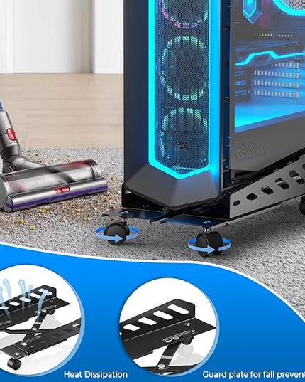 AGPTEK CPU Stand, Computer Tower Stand Adjustable Length(15.7"-20")and Adjustable Width (6.3"-11.8") with 2 Locking Wheels and 2 Caster Wheels, UPC Steel Rolling Stand Computer Stand for Desktop Tower