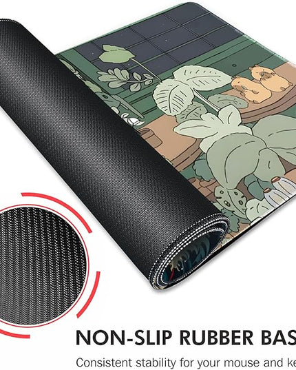 Galdas Gaming Mouse Pad XXL XL Large Long Extended Big Mousepad Non-Slip Rubber Keyboard Mouse Pad with Stitched Edges for Laptop Home Office (31.5x11.8x0.08 Inch) … (Green Window)