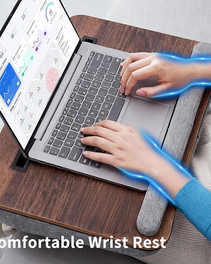 Heyfriday Home Office Lap Desk with Wrist Rest Laptop Bed Desk for Notebook, Laptop, Tablet, Lap Stand with Tablet, Phone Holder Fits Up to 14 Inch Laptops (Brown)