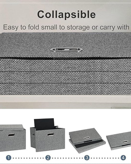 Large 17" 36 Quart Collapsible Stackable Storage Bins with Lids, 3 Packs Black and White Mix Linen Fabric Closet Boxes with Lids, Storage Cube Baskets Container Organizers (17x12x11)