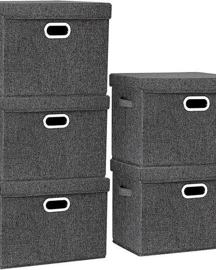TYEERS Large Storage Bins with Lids, Collapsible, Washable, Fabric Storage Boxes for Organizing, 17.3x11.8x11.4 inches, 5 Pack, Black