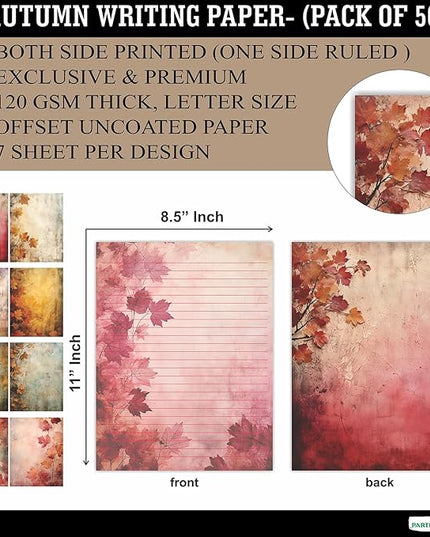 PARTH IMPEX 56 Sheets Vintage Lined Writing Paper 8.5x11 - Letter Size Ruled Stationery Rustic Old Looking Letterhead Printer Paper - 120gsm Thick Decorative Colored Antique Aged Autumn Design