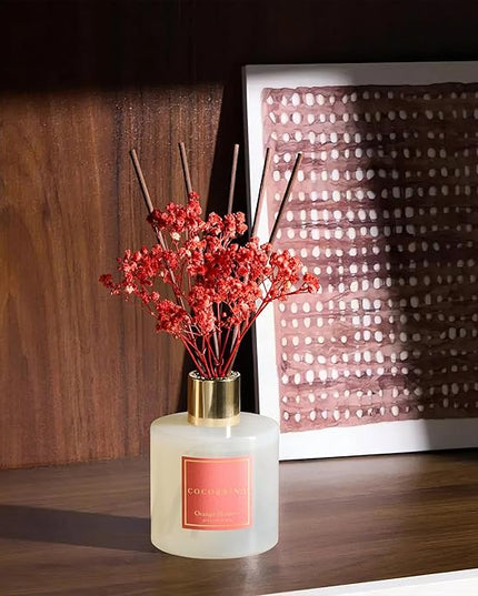 COCORRÍNA Reed Diffuser - Orange Blossom 6.76 Fl.oz Reed Diffuser Sets with Preserved Flowers, Diffuser with 8 Sticks for Bathroom Shelf Decor