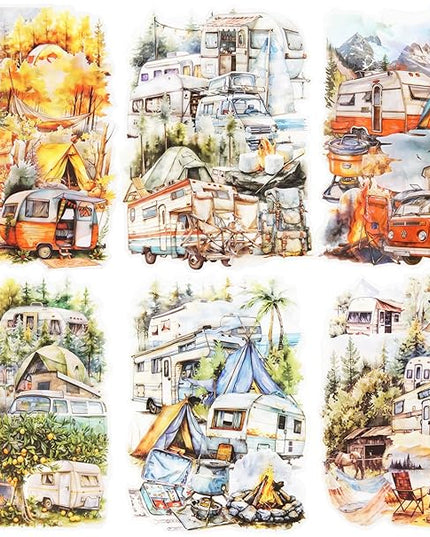 AuriicLeaf Forest Journey Camping PET Stickers, 120 Pcs Outdoor Adventure Ephemera for Scrapbooking, Journaling, DIY Crafting, and Art Supplies