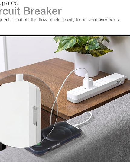 GE 6-Outlet Surge Protector, 6 Ft Extension Cord, 540 Joules, Power Strip, Flat Plug, Integrated Circuit Breaker, Wall Mount, ETL Listed, White, 83048