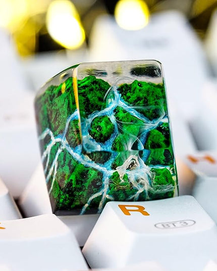 Mystery Mountain Forest with Waterfall Artisan Keycap R1 SA Profile Custom Rain Forest Keycaps 1U ESC Handmade Gaming Resin Key Cap Cherry MX Switch Compatible Mechanical Keyboard Nature Lover Gift